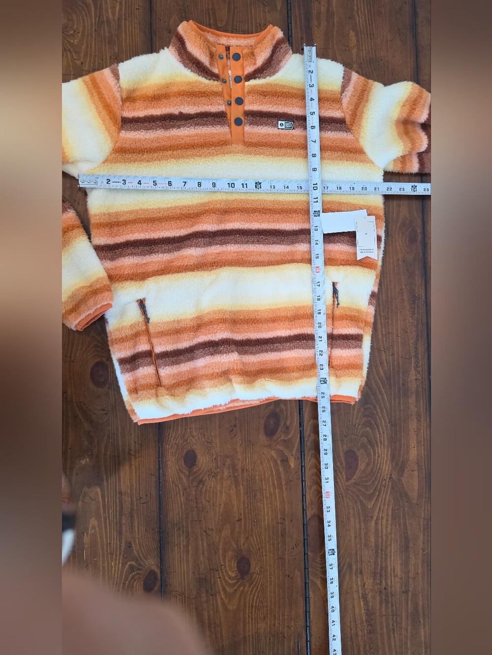 Salty Crew Orange, Brown White Striped Sherpa Snap Pullover Women's Sz Small NWT - Picture 11 of 12